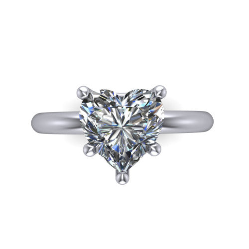 Noelle heart classic solitaire engagement ring in 18K White Gold, top-down view showing the center stone and the smooth band from above