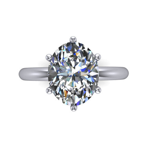 Noelle oval classic solitaire engagement ring in Platinum, top-down view showing the center stone and the smooth band from above