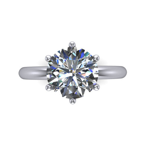 Noelle round classic solitaire engagement ring in Platinum, top-down view showing the center stone and the smooth band from above