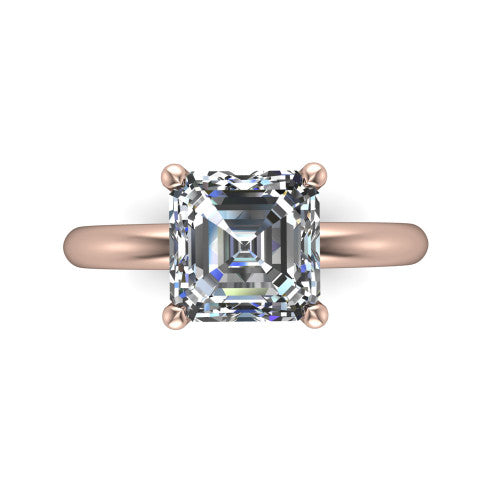 Noelle square emerald classic solitaire engagement ring in 18K Rose Gold, top-down view showing the center stone and the smooth band from above