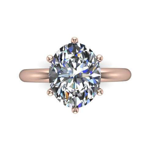 Noelle oval classic solitaire engagement ring in 18K Rose Gold, top-down view showing the center stone and the smooth band from above