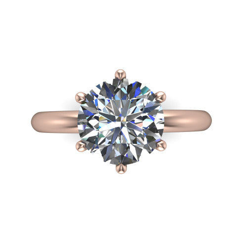 Noelle round classic solitaire engagement ring in 18K Rose Gold, top-down view showing the center stone and the smooth band from above