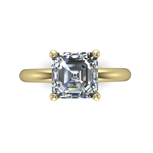 Noelle square emerald classic solitaire engagement ring in 14K Yellow Gold, top-down view showing the center stone and the smooth band from above