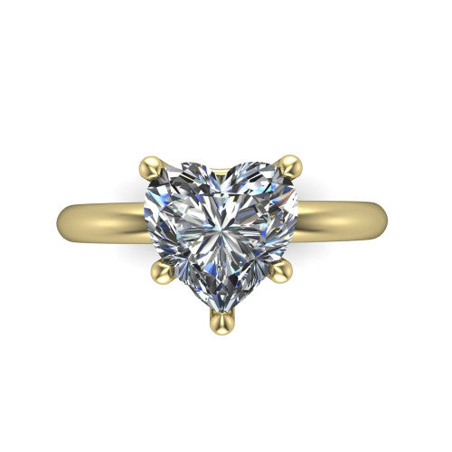 Noelle heart classic solitaire engagement ring in 14K Yellow Gold, top-down view showing the center stone and the smooth band from above