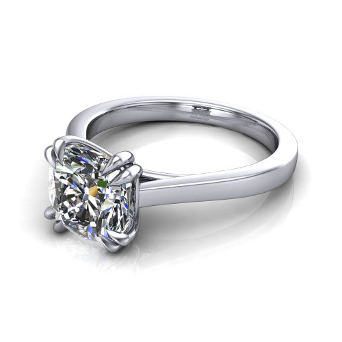 Rosalie cushion classic engagement ring in 14K White Gold, three-quarter perspective showing the cushion center diamond in a four-prong cathedral head on a polished band