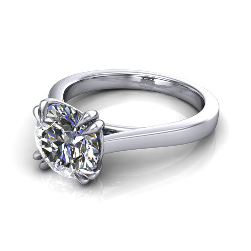 Rosalie round classic engagement ring in 14K White Gold, three-quarter perspective showing the round center diamond in a four-prong cathedral head on a polished band