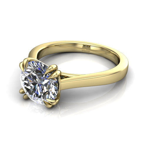 Rosalie round classic engagement ring in 14K Yellow Gold, three-quarter perspective showing the round center diamond in a four-prong cathedral head on a polished band