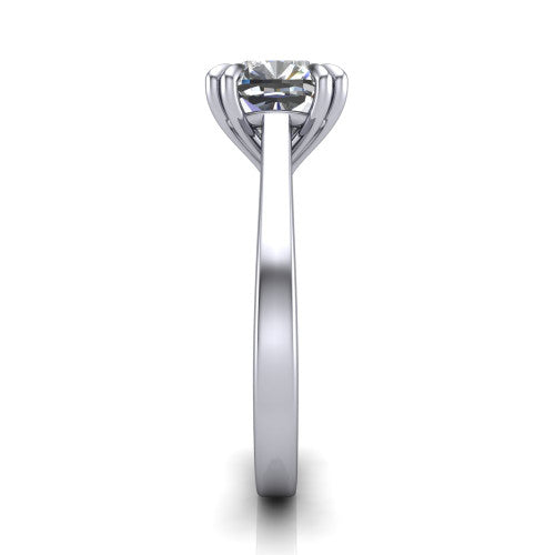 Rosalie cushion classic engagement ring in 14K White Gold, side profile showing the cathedral setting and polished band in side view