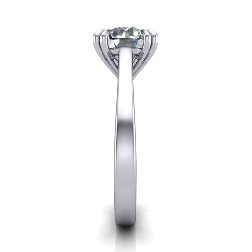 Rosalie round classic engagement ring in 14K White Gold, side profile showing the cathedral setting and polished band in side view