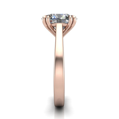 Rosalie oval classic engagement ring in 14K Rose Gold, side profile showing the cathedral setting and polished band in side view