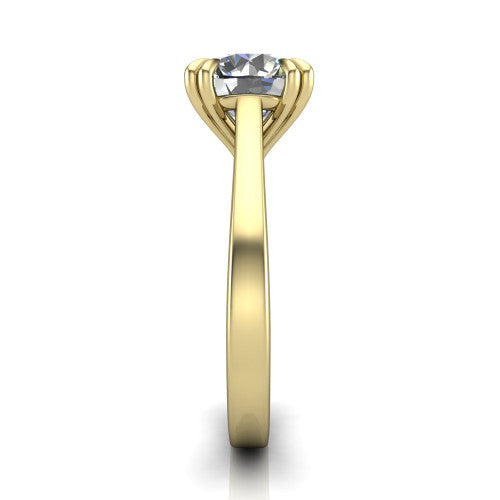Rosalie round classic engagement ring in 18K Yellow Gold, side profile showing the cathedral setting and polished band in side view