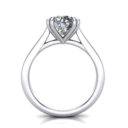 Rosalie round classic engagement ring in 14K White Gold, through-finger front profile showing the cathedral shoulders and open gallery from the front