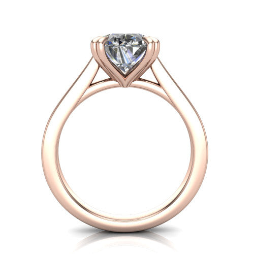 Rosalie oval classic engagement ring in 18K Rose Gold, through-finger front profile showing the cathedral shoulders and open gallery from the front