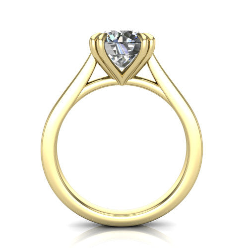 Rosalie round classic engagement ring in 14K Yellow Gold, through-finger front profile showing the cathedral shoulders and open gallery from the front
