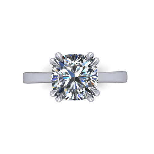 Rosalie cushion classic engagement ring in 14K White Gold, top-down view showing the cushion center diamond and four prongs from above