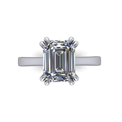 Rosalie emerald-cut classic engagement ring in 18K White Gold, top-down view showing the emerald-cut center diamond and four prongs from above
