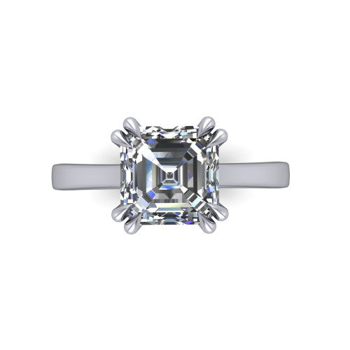 Rosalie square emerald-cut classic engagement ring in 14K White Gold, top-down view showing the square emerald-cut center diamond and four prongs from above
