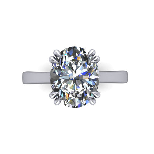 Rosalie oval classic engagement ring in Platinum, top-down view showing the oval center diamond and four prongs from above