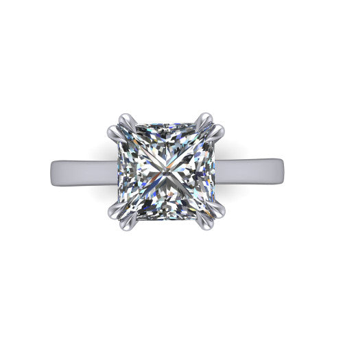 Rosalie princess-cut classic engagement ring in Platinum, top-down view showing the princess-cut center diamond and four prongs from above