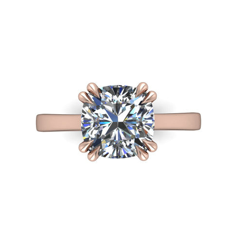 Rosalie cushion classic engagement ring in 14K Rose Gold, top-down view showing the cushion center diamond and four prongs from above
