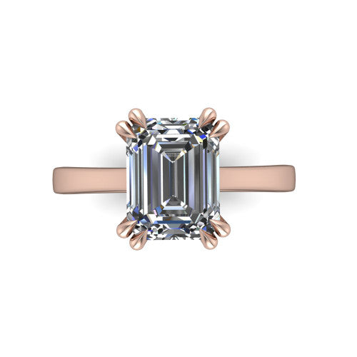 Rosalie emerald-cut classic engagement ring in 14K Rose Gold, top-down view showing the emerald-cut center diamond and four prongs from above
