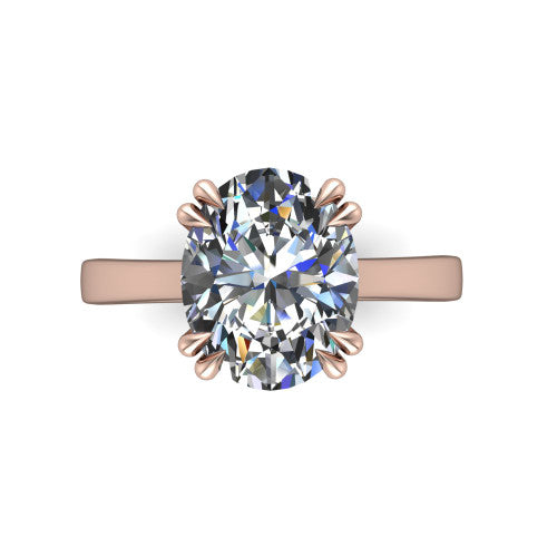 Rosalie oval classic engagement ring in 18K Rose Gold, top-down view showing the oval center diamond and four prongs from above