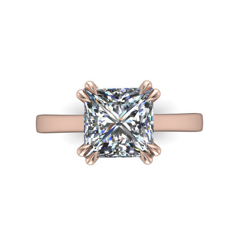 Rosalie princess-cut classic engagement ring in 14K Rose Gold, top-down view showing the princess-cut center diamond and four prongs from above