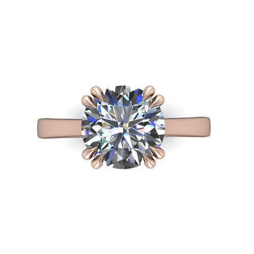 Rosalie round classic engagement ring in 14K Rose Gold, top-down view showing the round center diamond and four prongs from above
