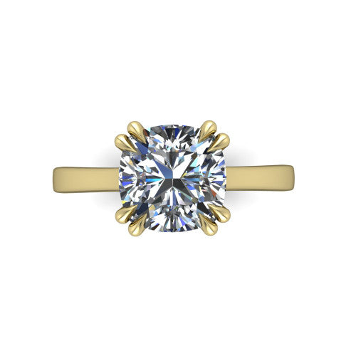 Rosalie cushion classic engagement ring in 14K Yellow Gold, top-down view showing the cushion center diamond and four prongs from above