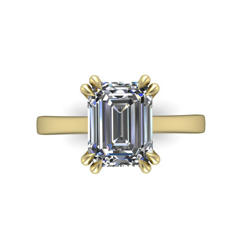 Rosalie emerald-cut classic engagement ring in 14K Yellow Gold, top-down view showing the emerald-cut center diamond and four prongs from above