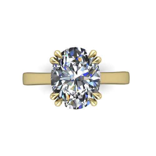 Rosalie oval classic engagement ring in 18K Yellow Gold, top-down view showing the oval center diamond and four prongs from above