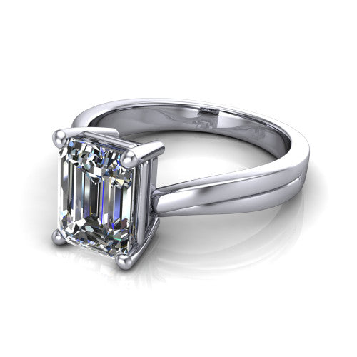 Alana Emerald Shape Classic Engagement Ring in 14K White Gold