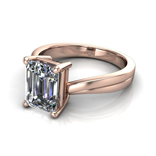 Alana Emerald Shape Classic Engagement Ring in 18K Rose Gold