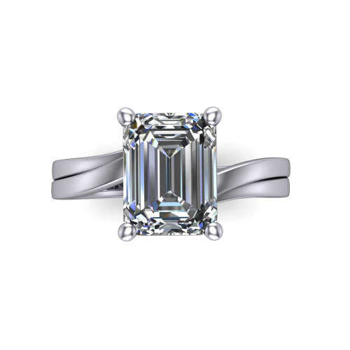 Alana Emerald Shape Classic Engagement Ring in 18K White Gold