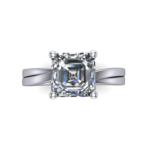 Alana Square Emerald Shape Classic Engagement Ring in 14K White Gold