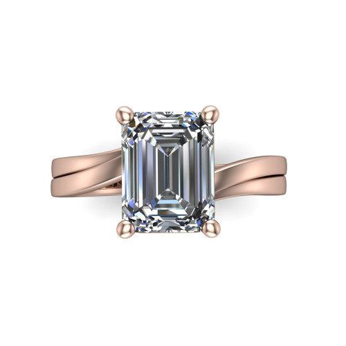 Alana Emerald Shape Classic Engagement Ring in 18K Rose Gold