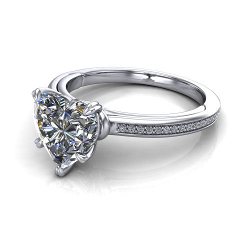 Kimberly heart classic engagement ring in 14K White Gold, three-quarter perspective showing the heart center diamond in a four-prong head above a thin pave band