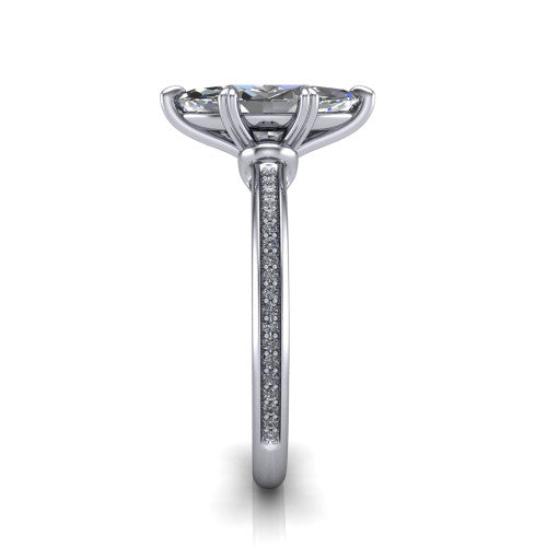 Kimberly marquise classic engagement ring in 14K White Gold, side profile showing the thin pave band and polished profile in side view