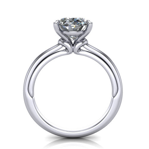 Kimberly oval classic engagement ring in 14K White Gold, through-finger front profile showing the four-prong head and pave band from the front