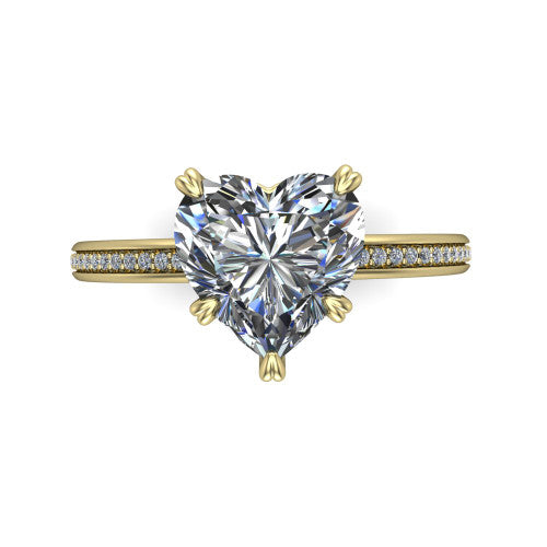 Kimberly heart classic engagement ring in 18K Yellow Gold, top-down view showing the heart center diamond and pave shoulders from above