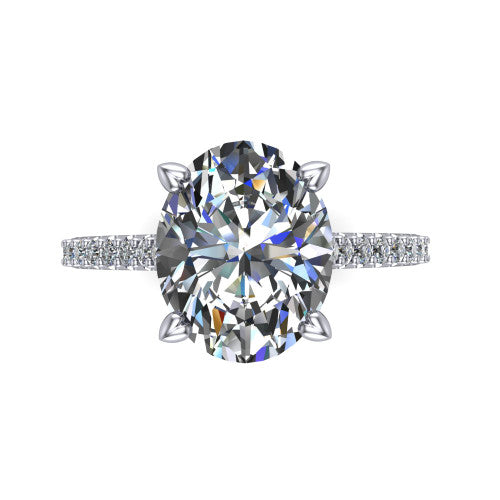 Milani oval classic engagement ring in Platinum, top-down view showing the oval center diamond and pavé shoulders