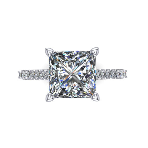 Milani princess-cut classic engagement ring in 18K White Gold, top-down view showing the princess-cut center diamond and pavé shoulders