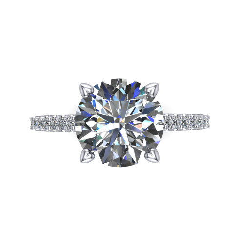 Milani round classic engagement ring in 18K White Gold, top-down view showing the round center diamond and pavé shoulders