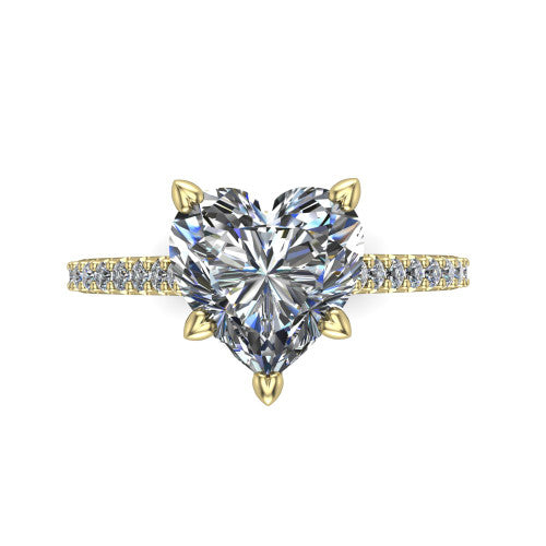 Milani heart-shaped classic engagement ring in 18K Yellow Gold, top-down view showing the heart-shaped center diamond and pavé shoulders