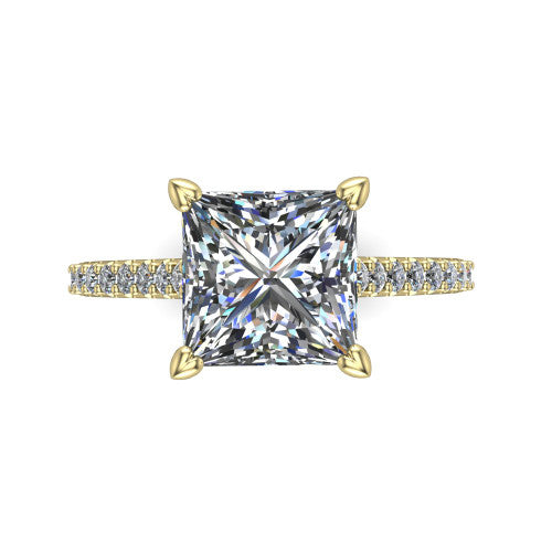 Milani princess-cut classic engagement ring in 14K Yellow Gold, top-down view showing the princess-cut center diamond and pavé shoulders