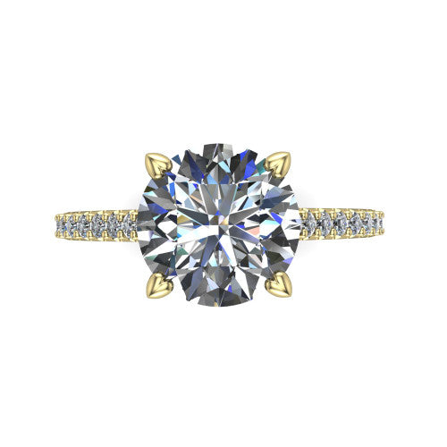 Milani round classic engagement ring in 14K Yellow Gold, top-down view showing the round center diamond and pavé shoulders