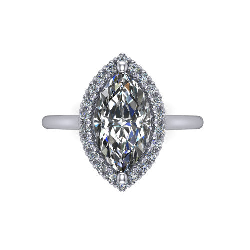 Gemma marquise halo engagement ring in Platinum, top-down view showing the marquise center diamond and pave halo from above