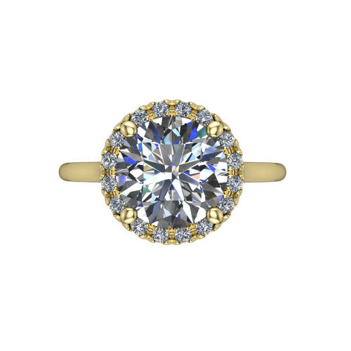 Gemma round halo engagement ring in 18K Yellow Gold, top-down view showing the round center diamond and pave halo from above