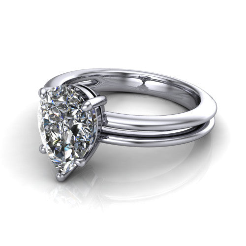Peyton pear-shaped classic engagement ring in 14K White Gold, three-quarter perspective showing the pear-shaped center diamond, double-claw prongs, and split shank
