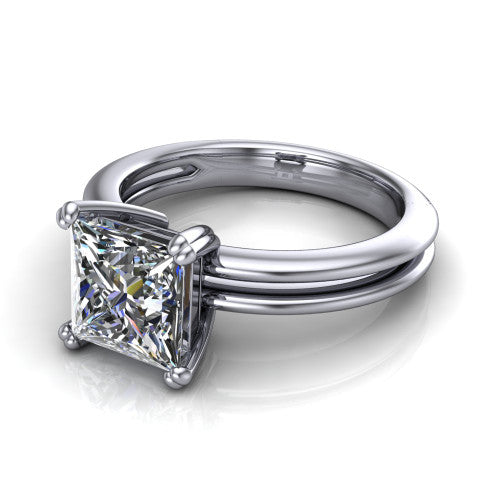 Peyton princess-cut classic engagement ring in Platinum, three-quarter perspective showing the princess-cut center diamond, double-claw prongs, and split shank